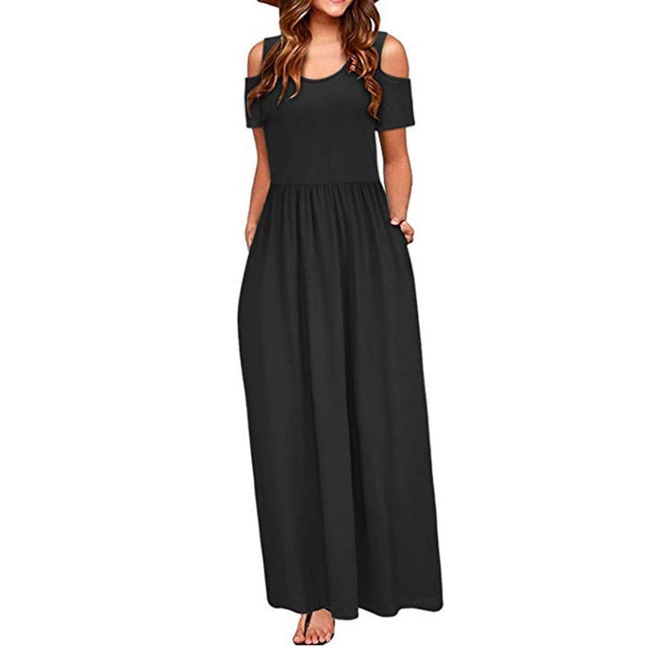 Damen Maxikleid mit schulterfreier Optik und buntem Blattmuster Drune