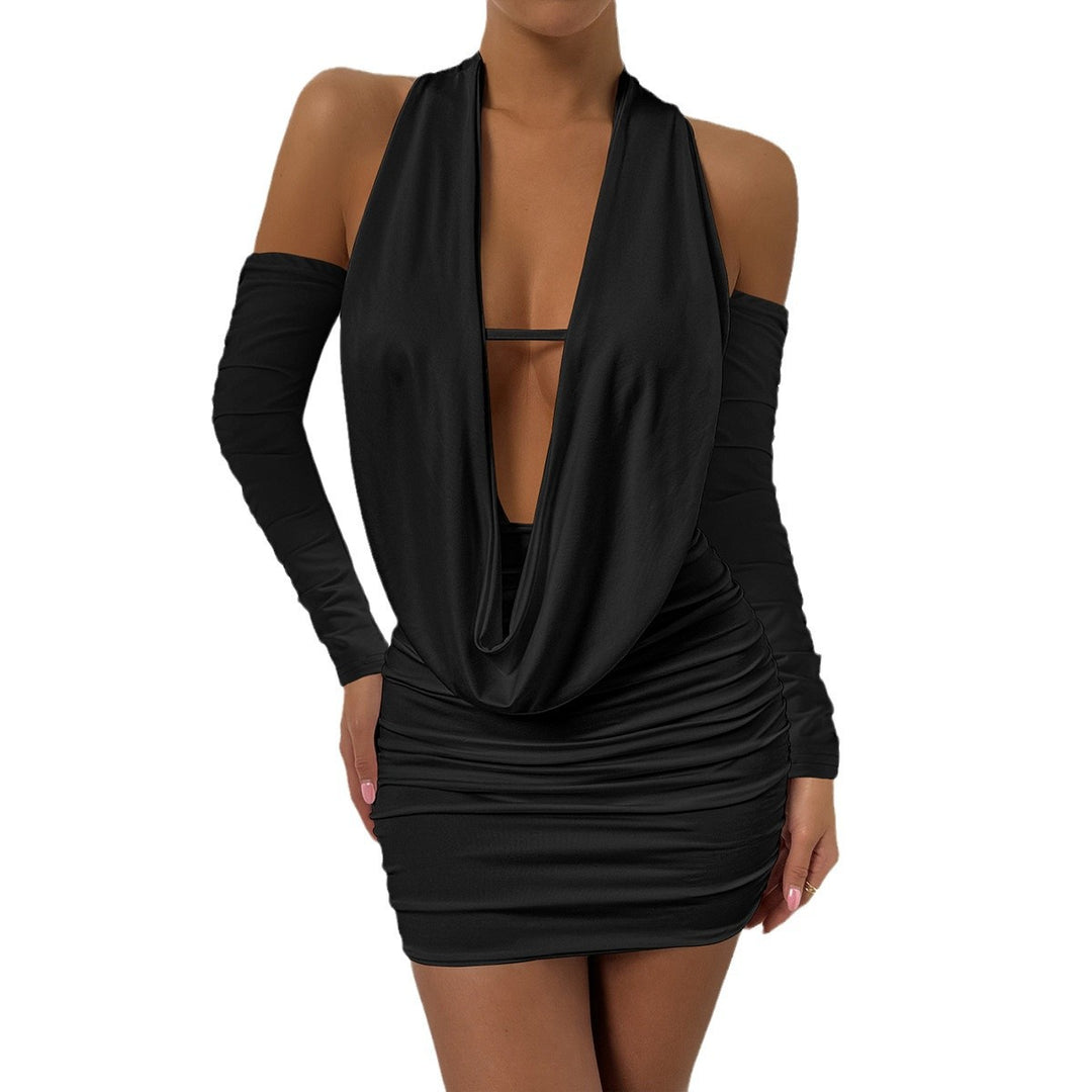 Damen Mini-Kleid mit tiefem V-Ausschnitt und seitlicher Raffung Drune