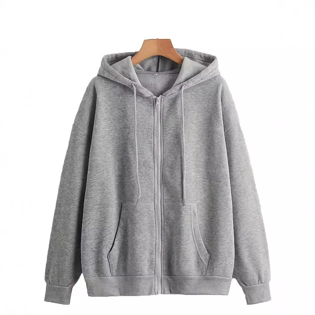 Damen bequeme Kapuzenjacke mit durchgehendem Reißverschluss und geräumigen Taschen Drune