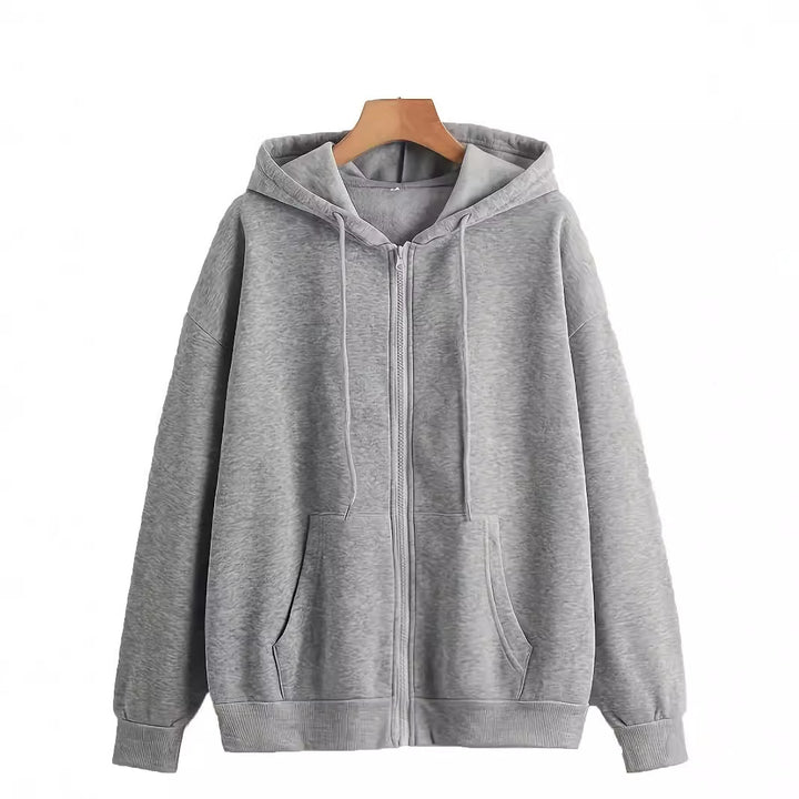Damen bequeme Kapuzenjacke mit durchgehendem Reißverschluss und geräumigen Taschen Drune