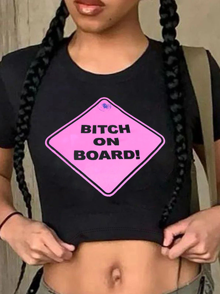 Damen Crop-T-Shirt mit kreativem Motiv und figurbetontem Schnitt Drune