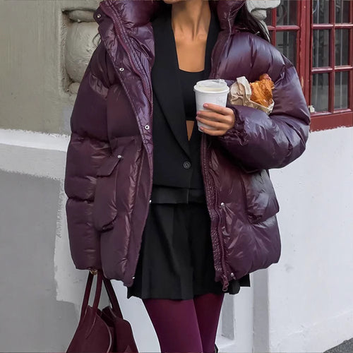 Damen Wattierte Winterjacke mit verstellbarem Taillenzug und Kapuze Drune