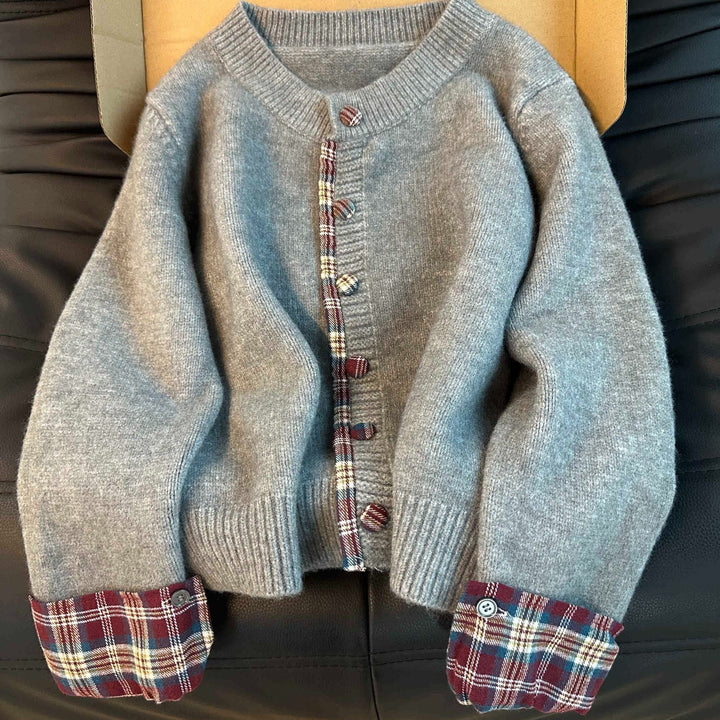 Damen Strickjacke mit kreativem Knopfdesign und kontrastierender Innenauskleidung Drune