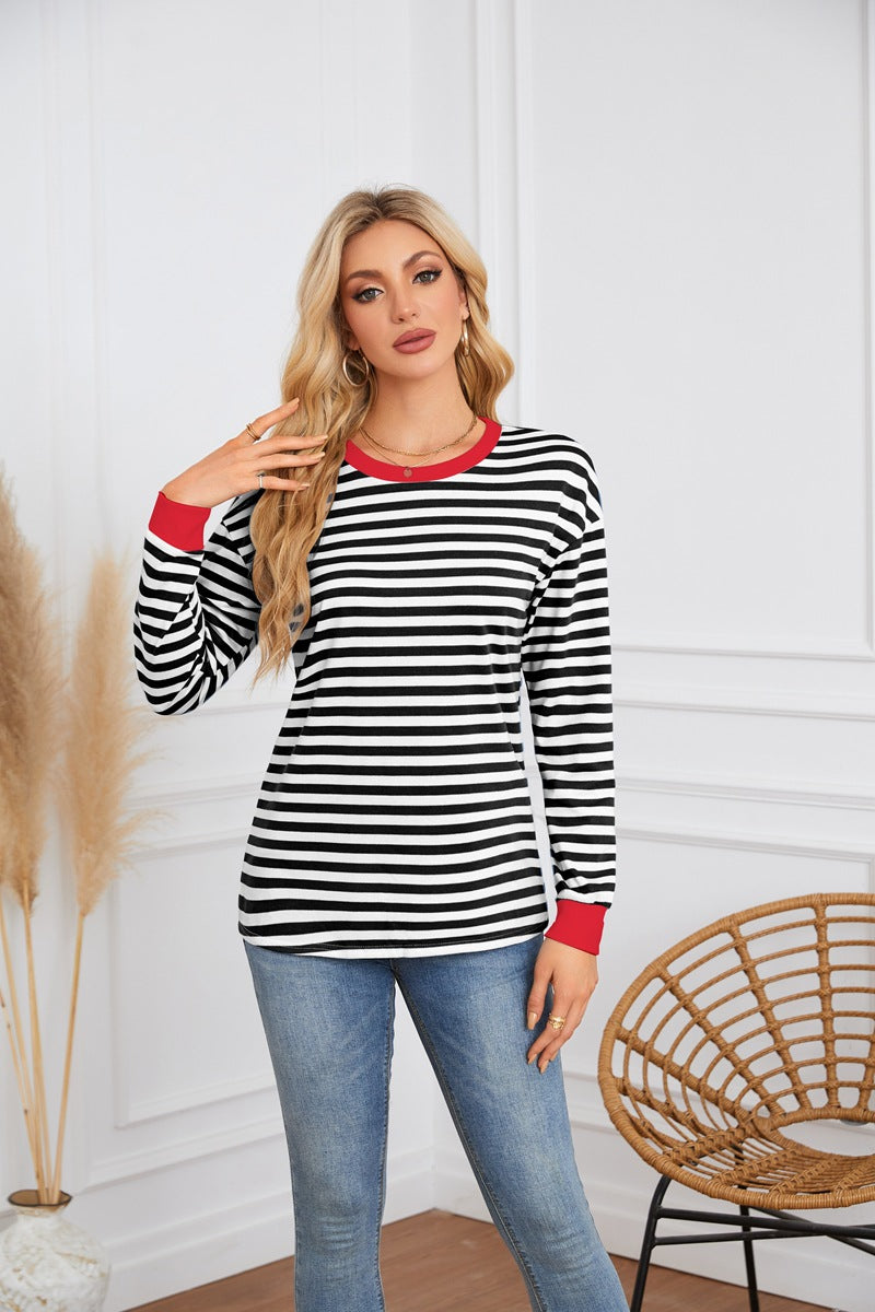Damen gestreiftes Langarmshirt mit Rundhalsausschnitt Drune