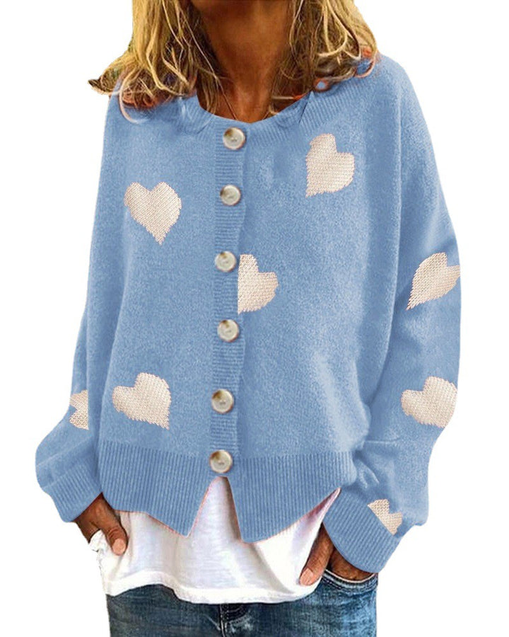 Damen Strickjacke mit Herzmuster und Knopfleiste Drune