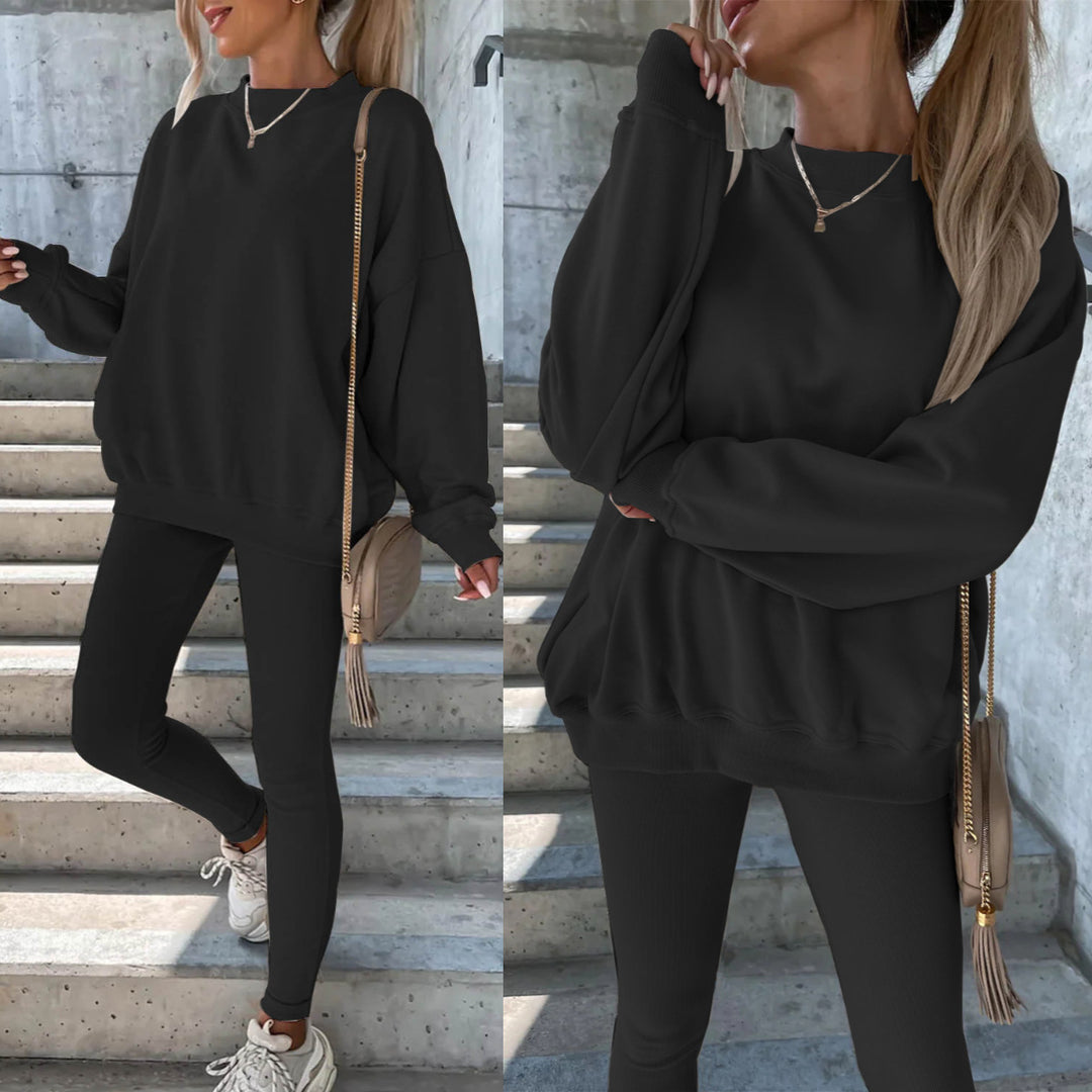 Damen sportliches Freizeitset mit lässigem Oversized-Sweatshirt und enganliegenden Leggings Drune