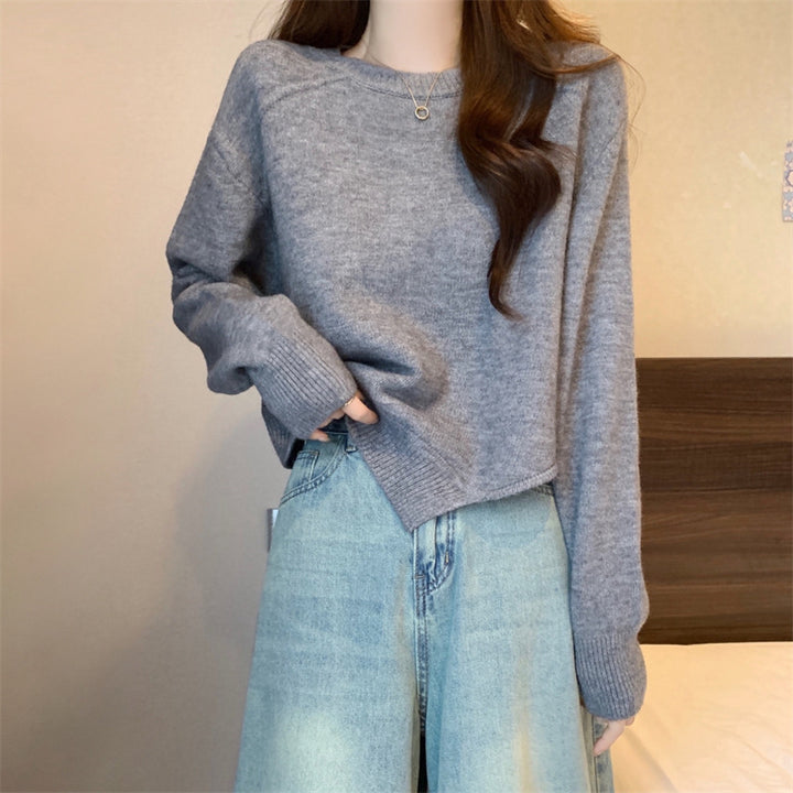 Damen lässiger Strickpullover mit überschnittenen Schultern und feiner Struktur Drune