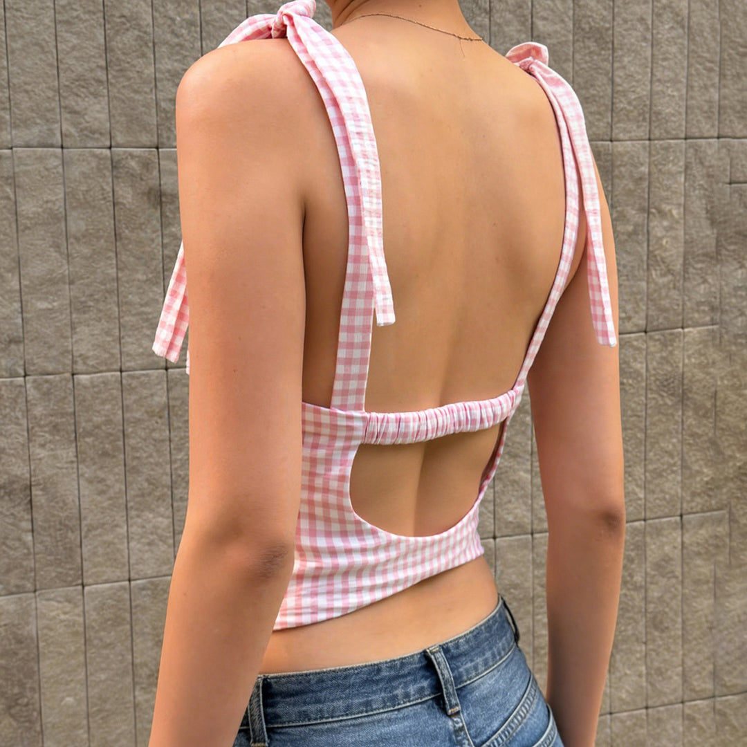 Damen Gingham Crop-Top mit süßen Schleifen-Details Drune
