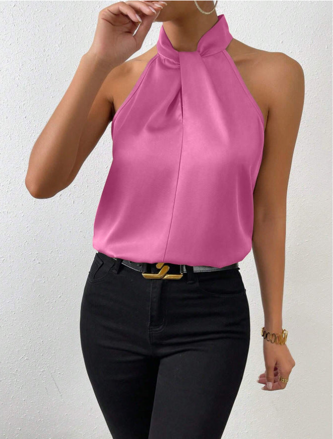 Drune | Damen Knoten Hals Stil Top Seide