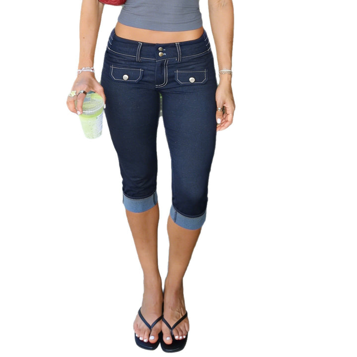 Damen Jeans im modernen Cropped-Stil mit praktischen Taschen und lässigem Umschlag Drune