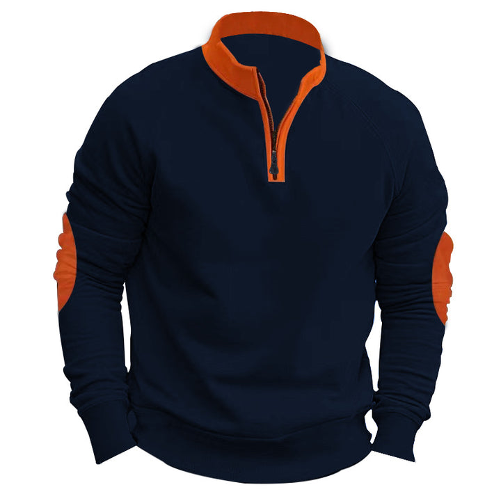 Herren nan Raglan-Pullover mit kurzem Reißverschluss, Stehkragen und ergonomischen Ellenbogen-Panels Drune