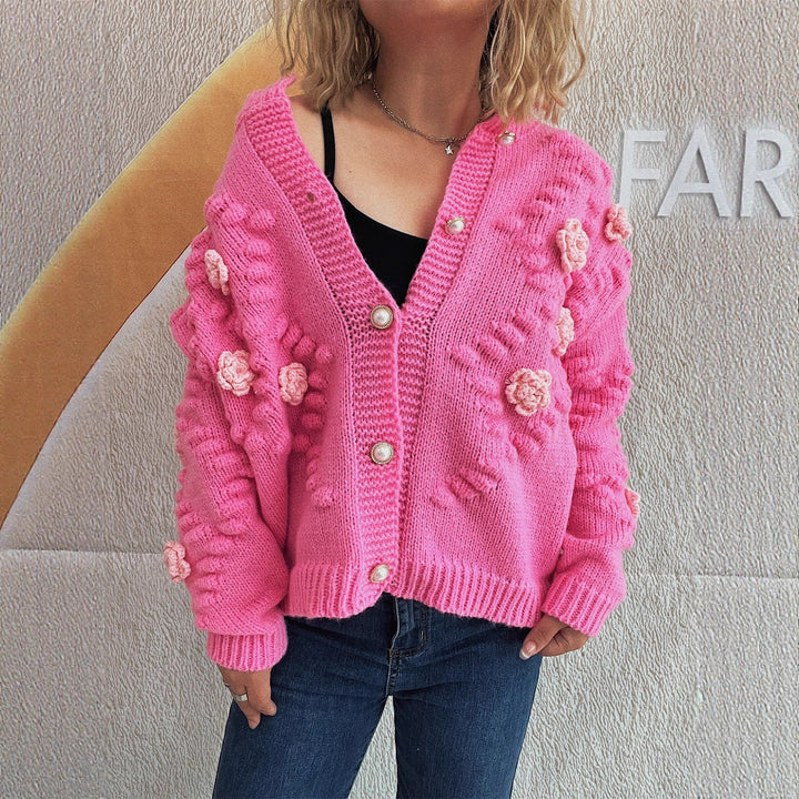 Damen Strickjacke mit floralen Applikationen und komfortablem Schnitt Drune