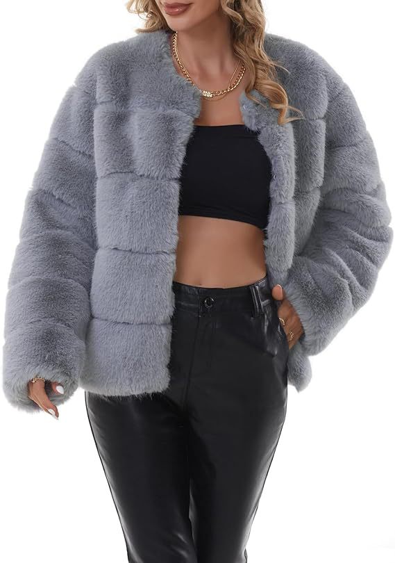 Damen Flauschige Kunstpelzjacke Drune