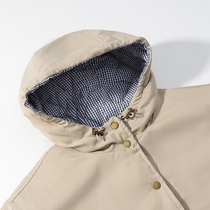 Damen modische cropped Übergangsjacke mit Kapuze und praktischen Taschen Drune