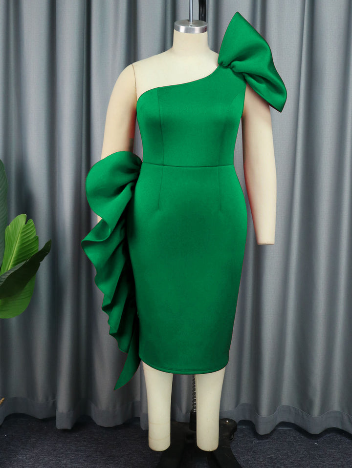 Damen figurbetontes Abendkleid mit asymmetrischem Design und voluminösem Schleifenakzent Drune