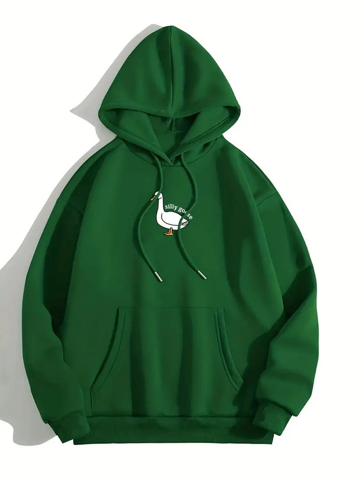 Damen Kapuzenpullover mit kreativem Gänsemotiv und weichem fleece innen Drune