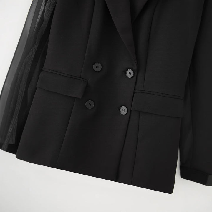Damen elegante Blazerjacke mit transparenten Ärmeln Drune