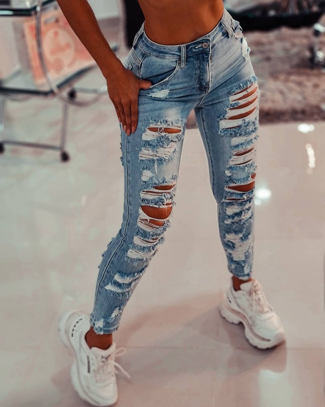 Damen Skinny-Jeans im distressed Look Drune