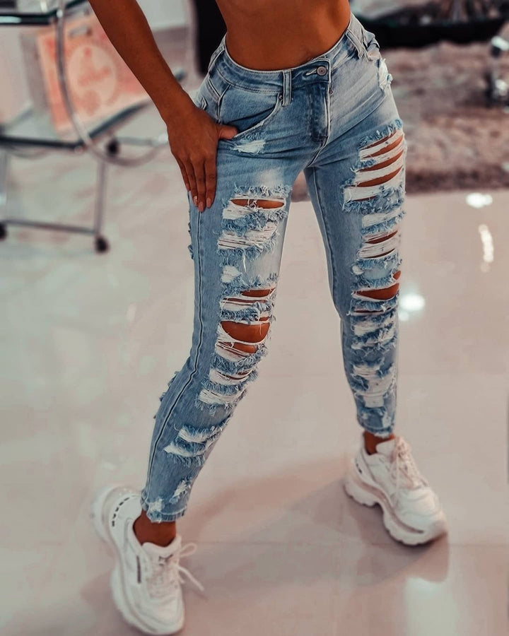 Damen Skinny-Jeans im distressed Look Drune
