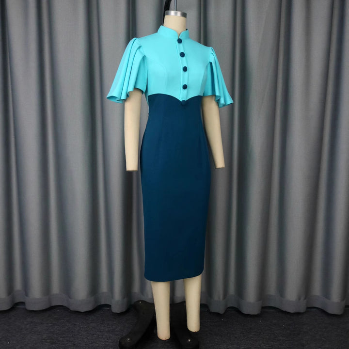 Damen Elegantes Bleistiftkleid mit Volantärmeln Drune