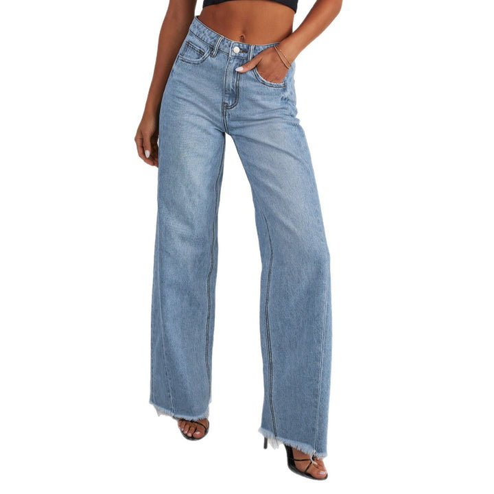 Damen Weit geschnittene Jeans mit fransigen Säumen Drune