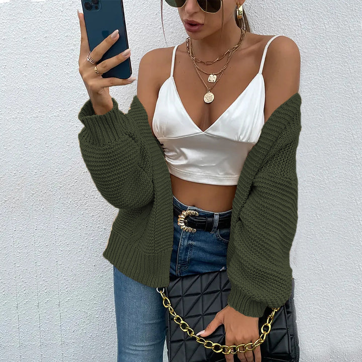 Damen Strickjacke mit voluminösen Ärmel und stylischem Rippenmuster Drune