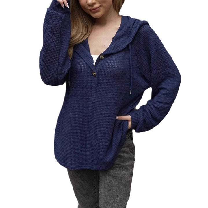 Drune | Einfarbiger Knopf Zugband Lockere Lange Ärmel Hoodie