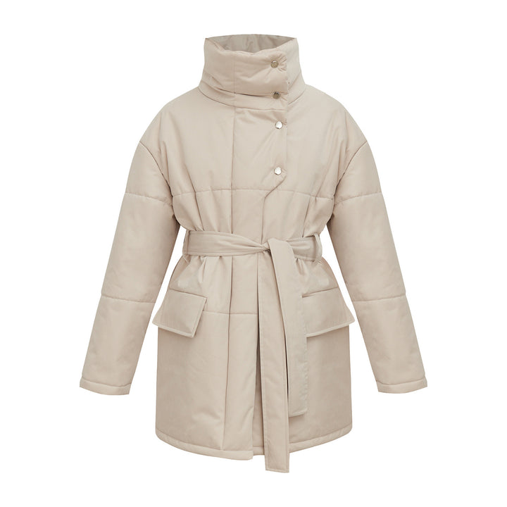 Damen Modische Steppjacke mit hohem Kragen und Gürtel Drune