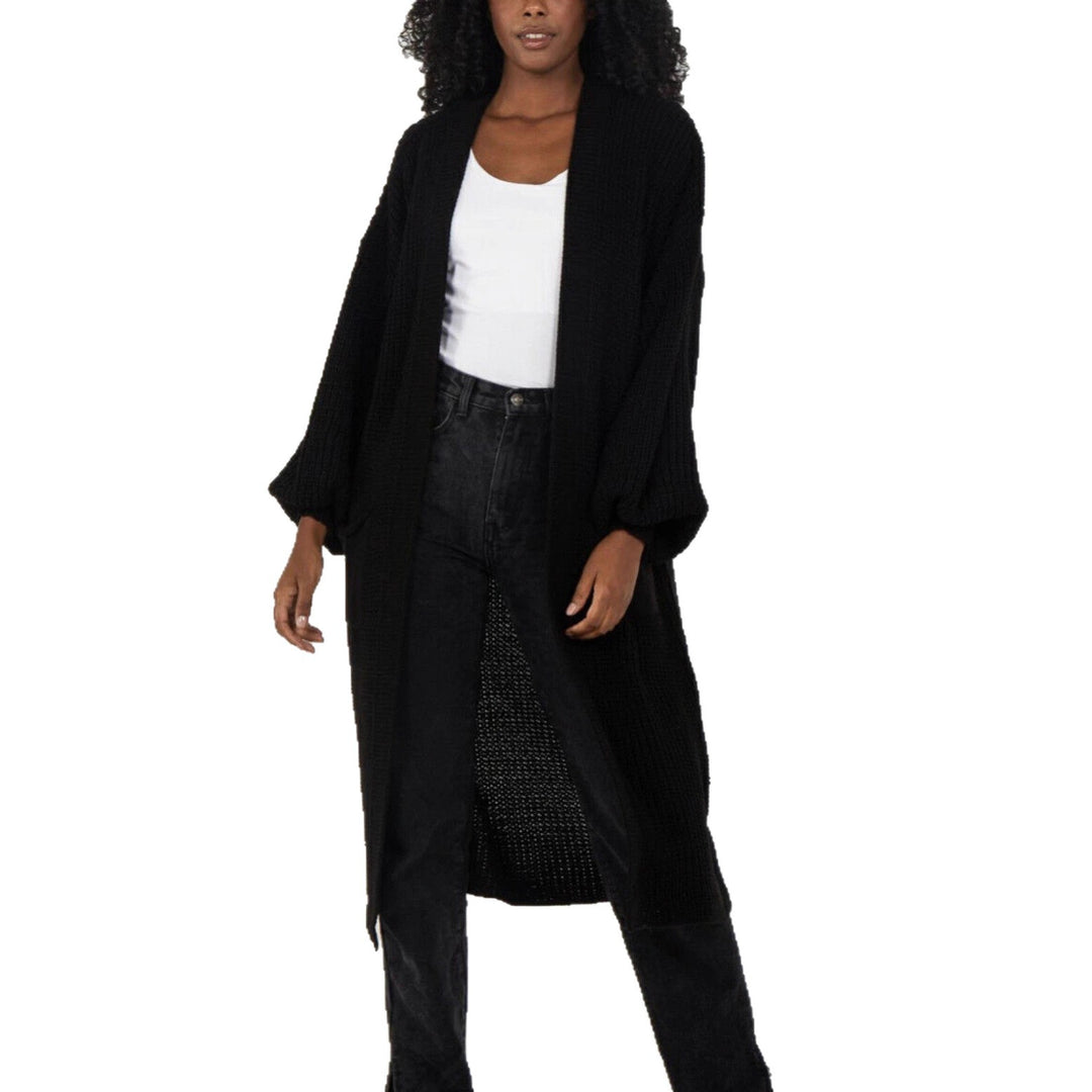 Damen Langer Strickcardigan mit voluminösen Ärmeln und offenem Schnitt Drune