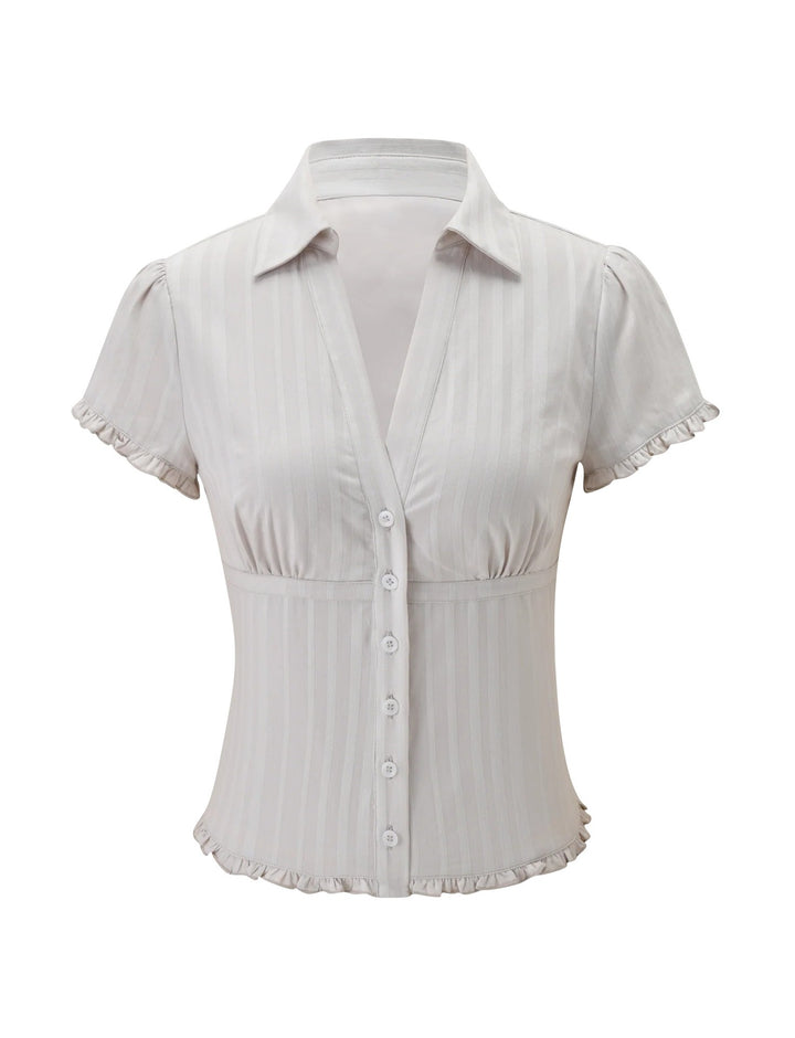 Damen Kurzarm Bluse mit Rüschendetails Drune