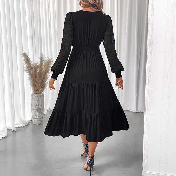 Damen Maxikleid mit breiten Puffärmeln und feinen Rüschendetails Drune