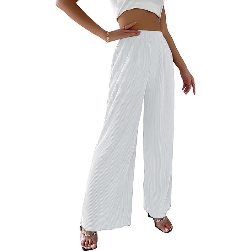 Damen Elegante Plissee-Hose mit Weitem Bein und Elastischem Bund Drune