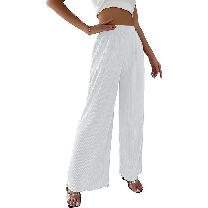 Damen Elegante Plissee-Hose mit Weitem Bein und Elastischem Bund Drune