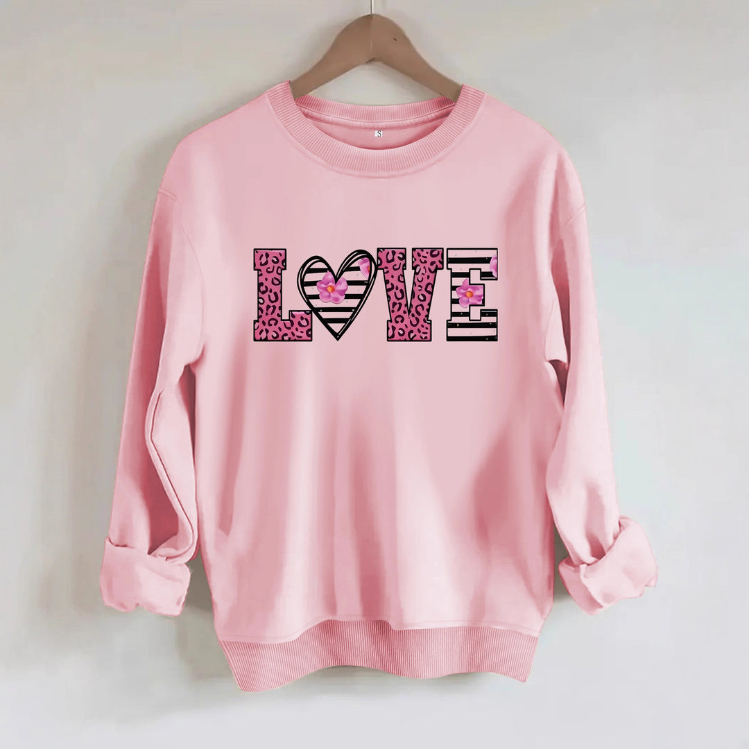 Damen Sweatshirt mit modernem Leopardenherz-Design und komfortablem Schnitt Drune