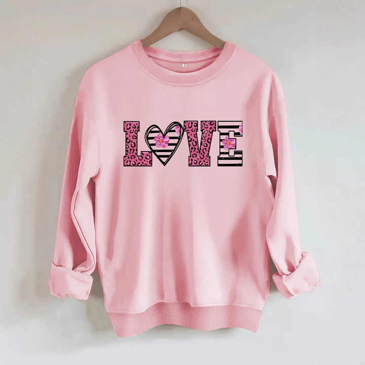 Damen Sweatshirt mit modernem Leopardenherz-Design und komfortablem Schnitt Drune