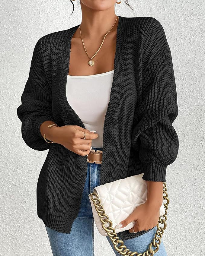 Damen lässige Strickjacke mit oversize Ärmeln und V-Ausschnitt Drune