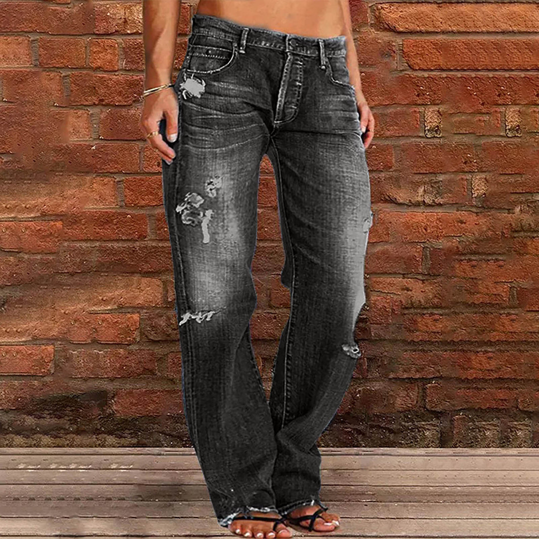 Damen nan weite zerrissene Jeans mit hoher Taille Relaxed Fit und ausgefranstem Saum Drune