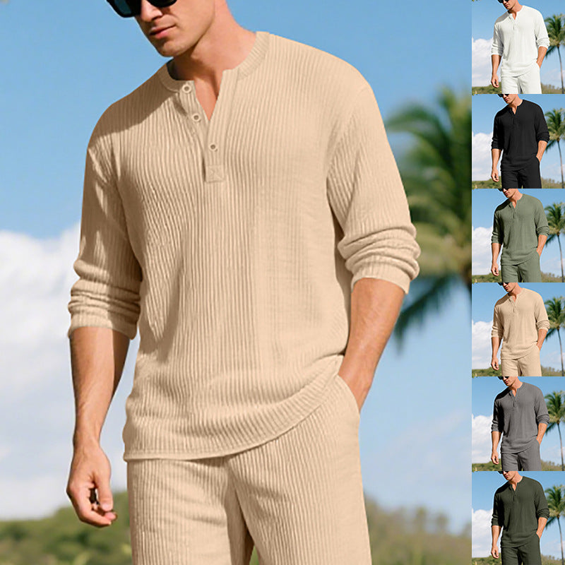 Herren Langarm-Henleyshirt mit strukturiertem Design Drune