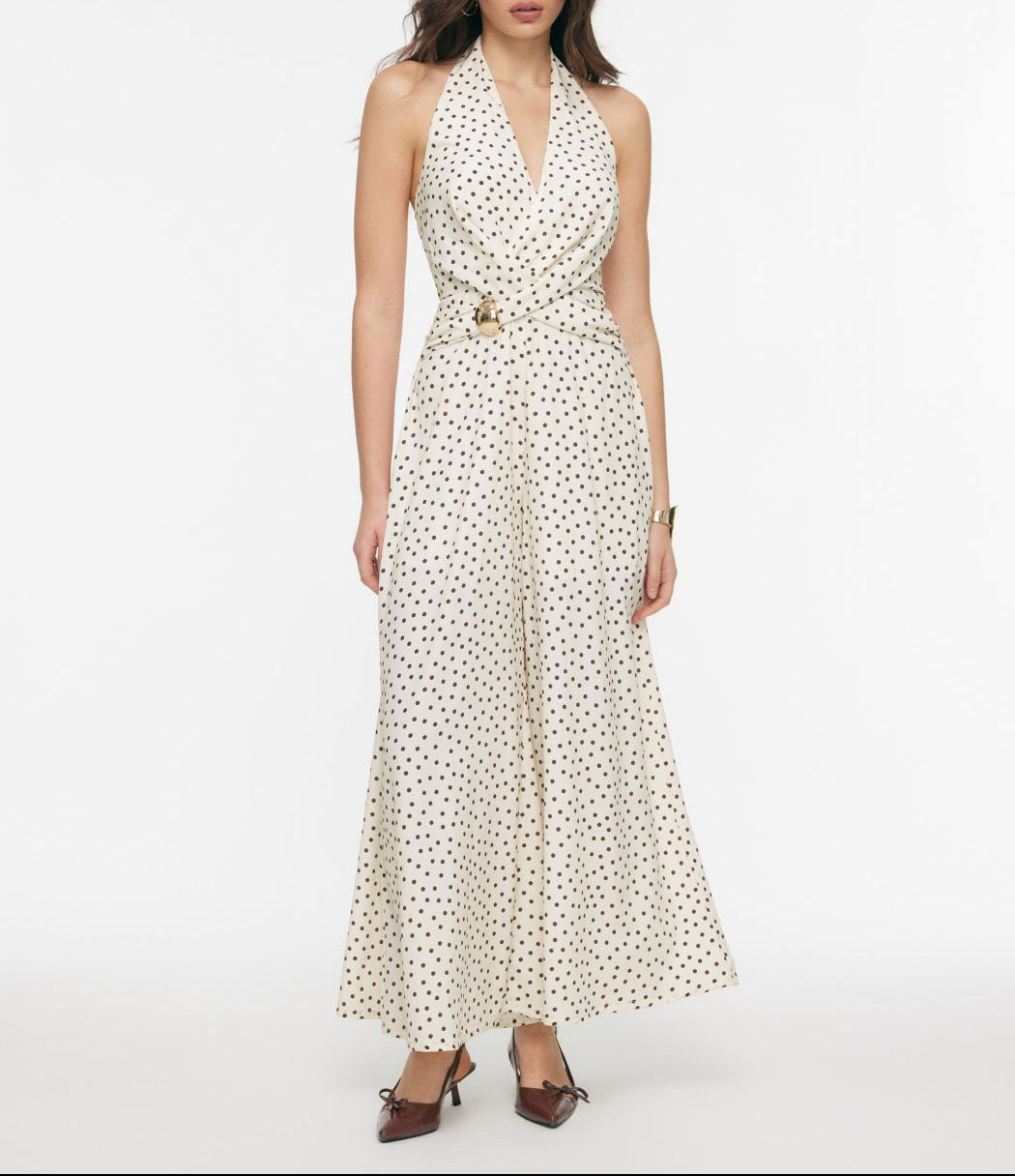 Damen eleganter Jumpsuit mit tiefem Ausschnitt und schwingendem Bein Drune