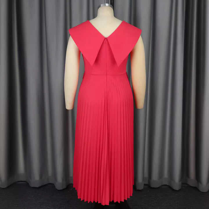 Damen plissiertes Maxikleid mit eleganten Knopfdetails Drune