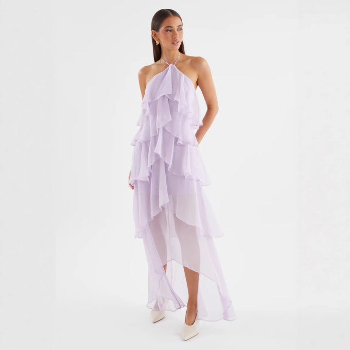 Damen Chiffon Maxikleid mit mehrschichtigen Rüschendetails Drune