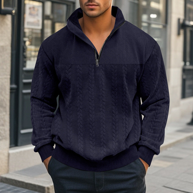 Herren nan strukturierter Halbzip-Strickpullover mit Stehkragen und Zopfmuster Drune