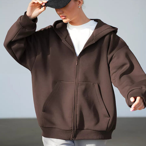 Damen oversized Kapuzenjacke mit durchgehendem Reißverschluss Drune
