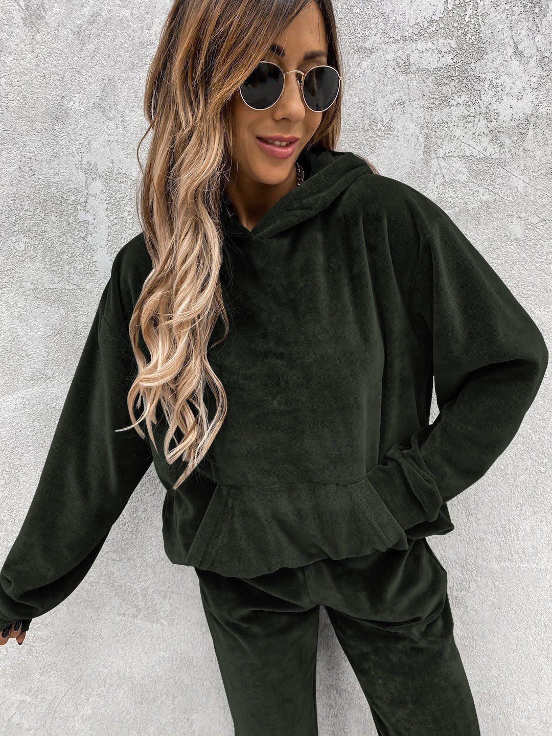 Damen Fleece-Jogginganzug mit hochgezogenem Kragen und elastischen Bündchen Drune