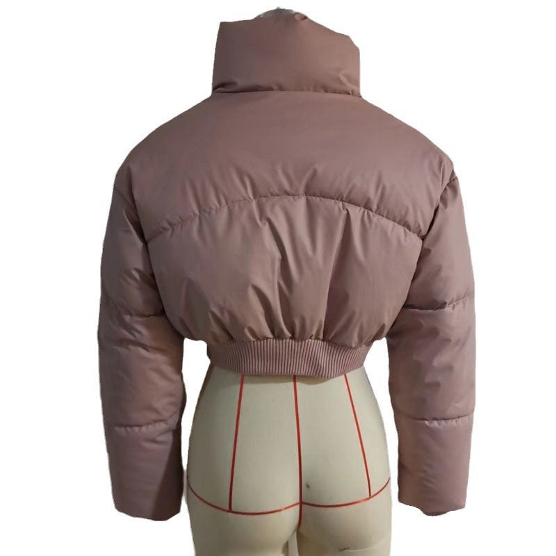 Damen cropped Daunenjacke mit hohem Kragen und elastischem Bund Drune