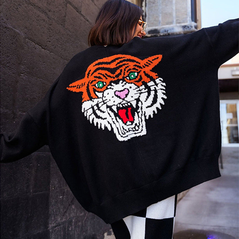 Damen Grobstrickpullover mit auffälligem Tiger-Design Drune