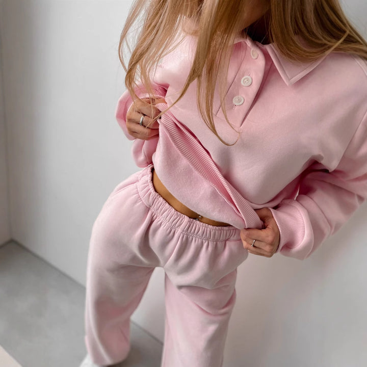 Damen lässiger Poloshirt und weite Jogginghose Set Drune