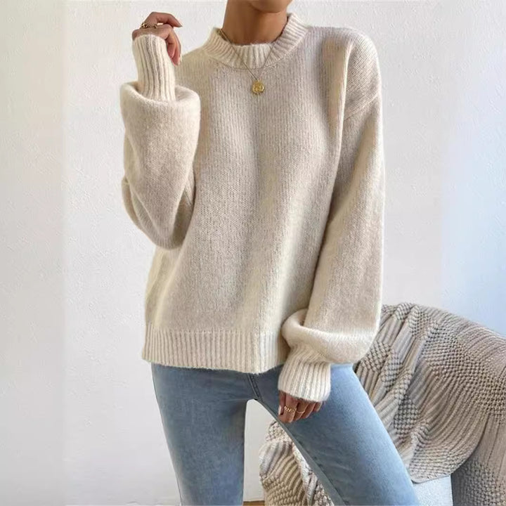 Damen lockerer Strickpullover mit hohem Kragen und strukturiertem Design Drune