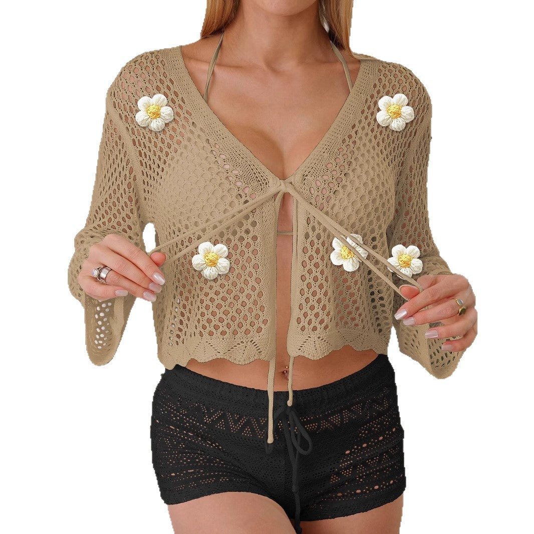 Damen leichte Häkeljacke mit floralem Detail Drune