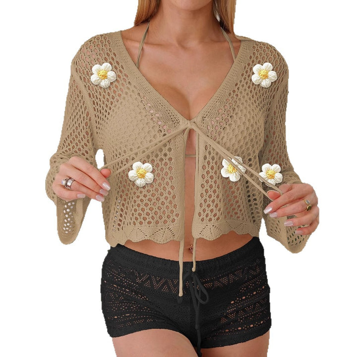 Damen leichte Häkeljacke mit floralem Detail Drune